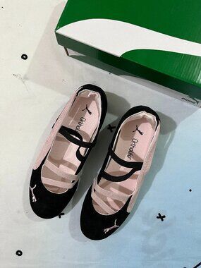 Puma Speedcat Black And Pink Suede Ballet Mary Jane Shoes